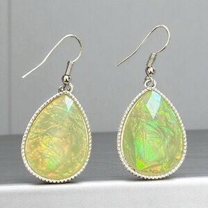 New Elegant Silver Tone and Australian Opal Teardrop Earrings